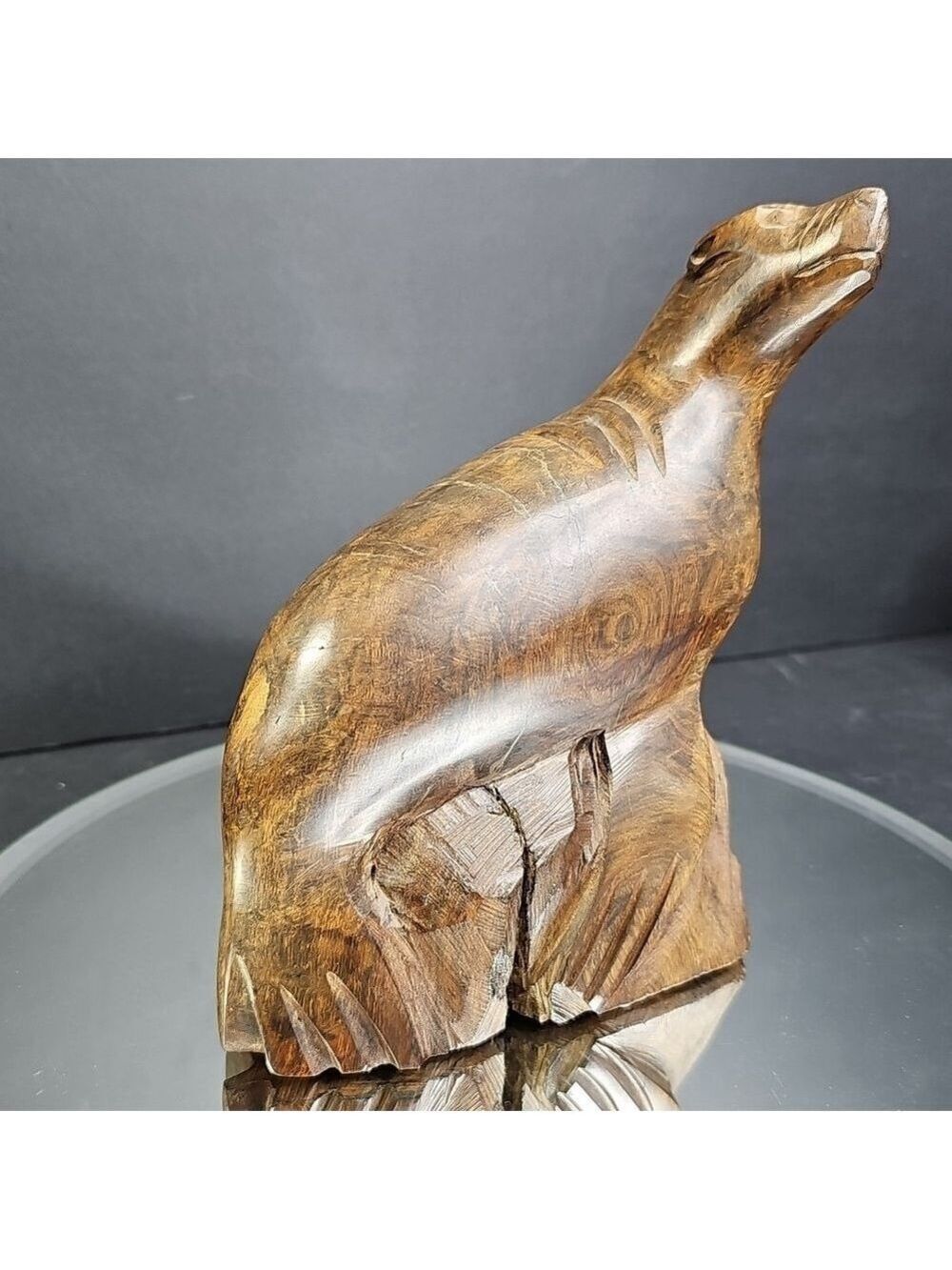 Seal Wood Carving Sculpture Ironwood Carved Marine Animal Figure Ocean Nautical
